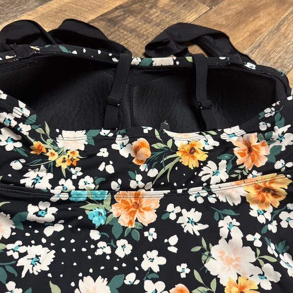 torrid Black Floral One-Piece Swimsuit with Yellow & Teal Blooms - Picture 9 of 11